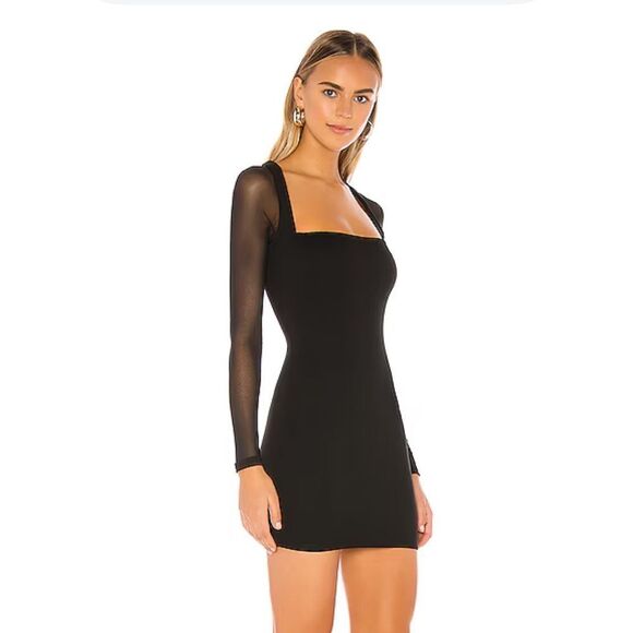 NWT Superdown Halley Bodycon Dress Black knit mini mesh Revolve S - Picture 2 of 10
